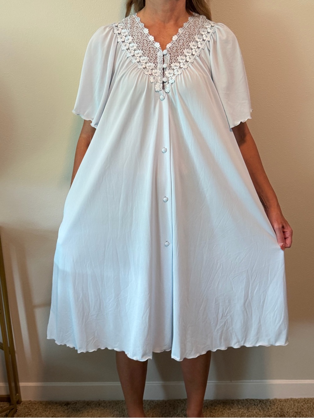 Vintage Shadowline Classic Lace-Trim Women's Nightgown - White